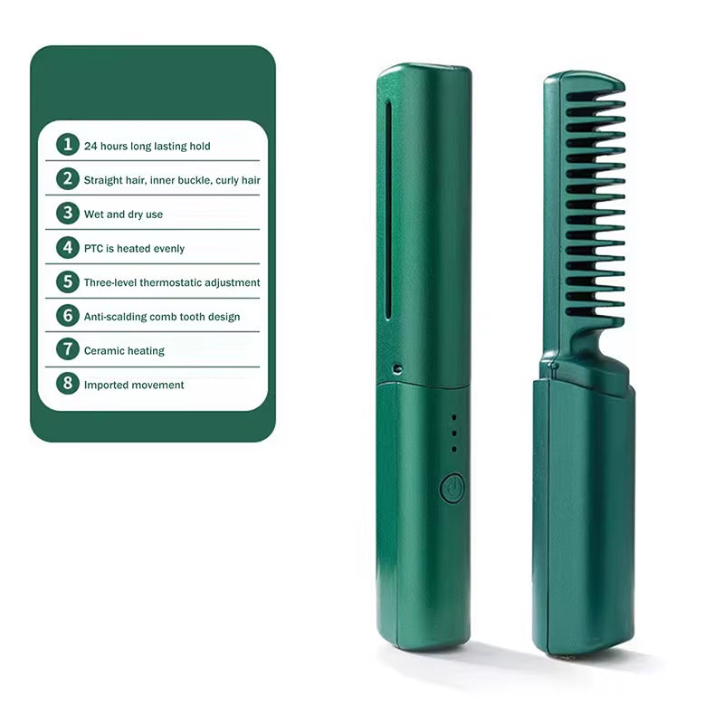 Comb 2 in 1 Upgrade Version Wireless Hair Straightener and Curler USB Charging
