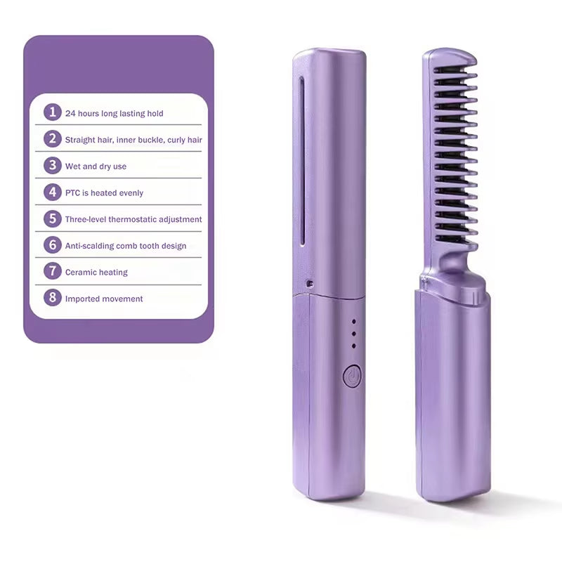 Comb 2 in 1 Upgrade Version Wireless Hair Straightener and Curler USB Charging