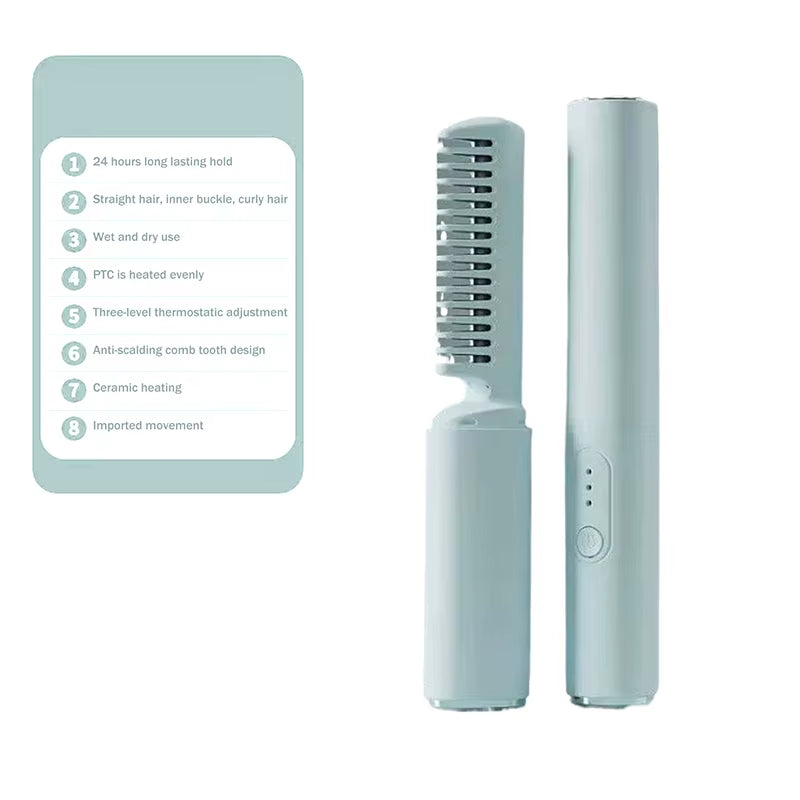Comb 2 in 1 Upgrade Version Wireless Hair Straightener and Curler USB Charging