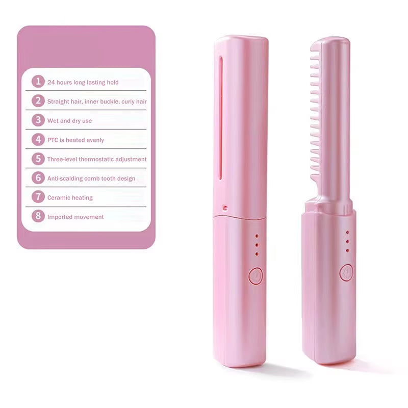 Comb 2 in 1 Upgrade Version Wireless Hair Straightener and Curler USB Charging